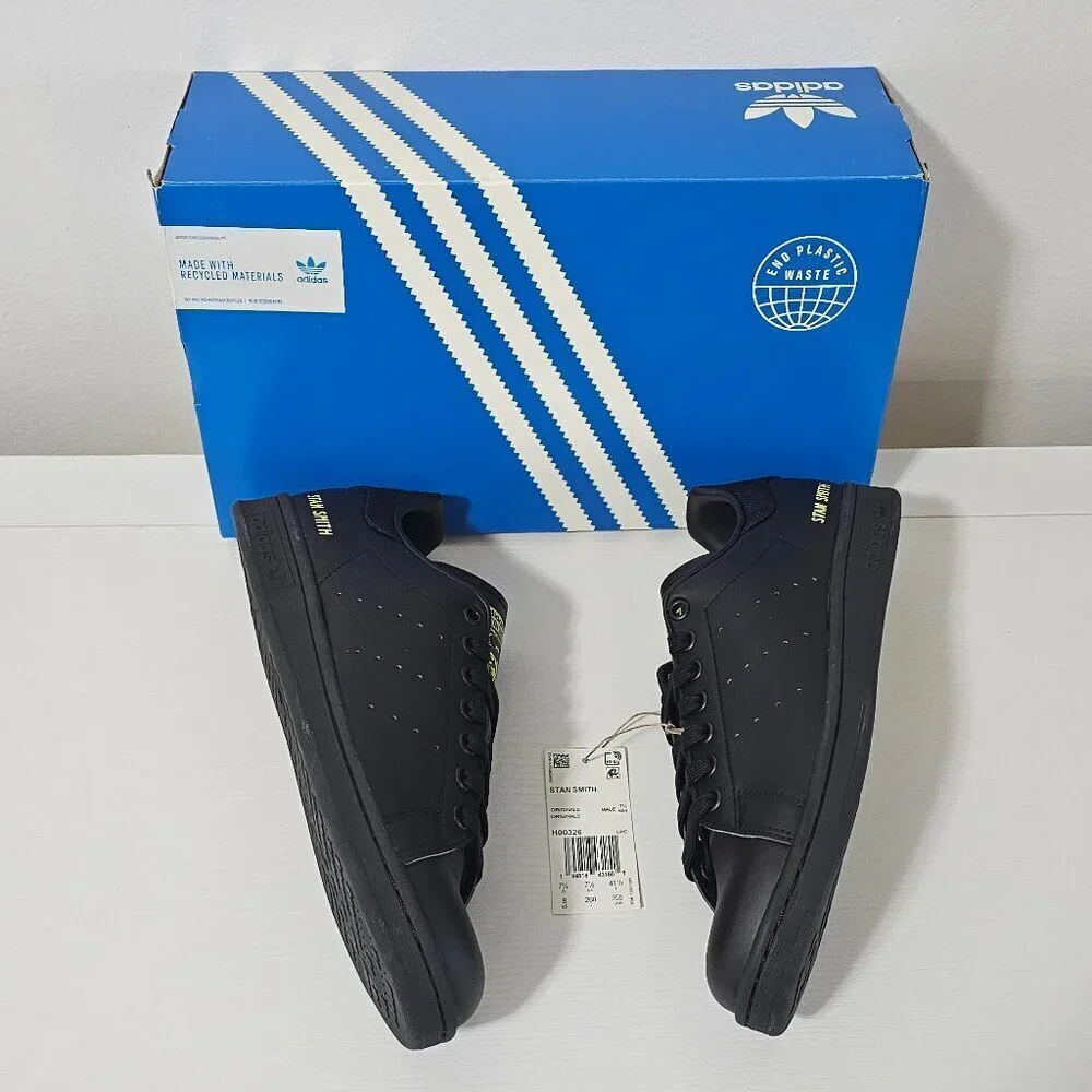 Adidas Stan Smith  'BLACK SEMI SOLAR YELLOW'  Men's Shoes Size 8   H00326 - Picture 4 of 7